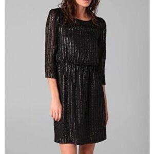 Alice + Olivia Eleanor Black Silk Blend Metallic Striped Mini Cocktail Dress L